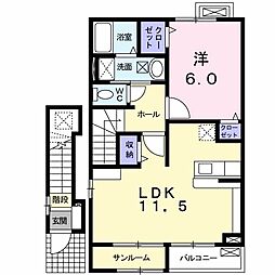 フェリ−チェ　II 2階1LDKの間取り