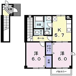 フォルテ・トーワＡ 2階2Kの間取り