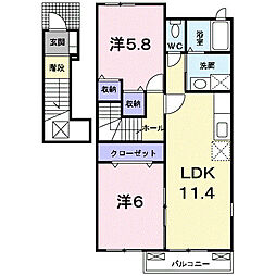 プラシード野中A 2LDKの間取図画像