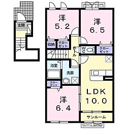 シェル・トゥールＢ 2階3LDKの間取り