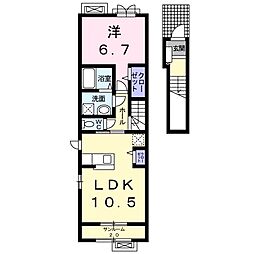 サンシャイン・ホップ　II 2階1LDKの間取り