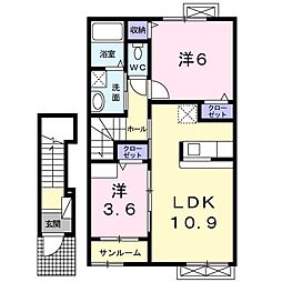 ユニゾン　カミューII 2階2LDKの間取り