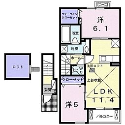 アムールK 2LDKの間取図画像