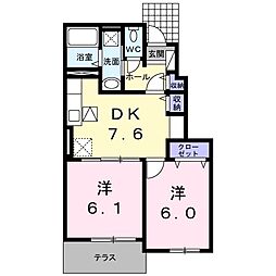 ヴィラヒルズA 2DKの間取図画像