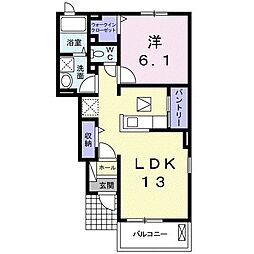 リープリング 1LDKの間取図画像