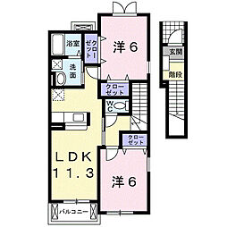 カノンI 2階2LDKの間取り