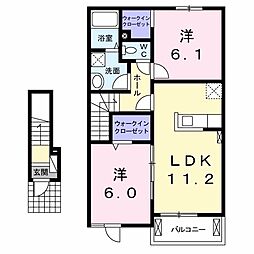 クレールココア1 2LDKの間取図画像