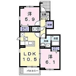 コンフォート・ビスタ2 1階2LDKの間取り