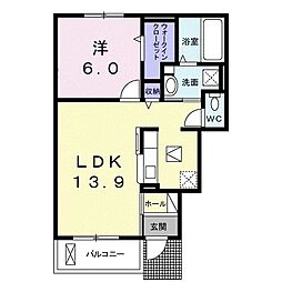 ヒトヤスミB 1LDKの間取図画像