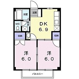 ＵＲＢＡＮステート迎山Ｂ 1階2DKの間取り