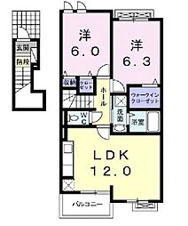 パラティーノII 2階2LDKの間取り