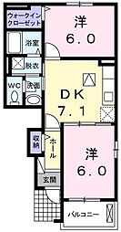 ハーベストメゾンB 2DKの間取図画像