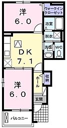カーサ・エテルノA 2DKの間取図画像