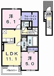 アイリス・II 2階2LDKの間取り