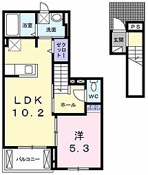 メゾンコリーヌ 2階1LDKの間取り