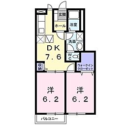 ヴィラシャルマン1 2DKの間取図画像