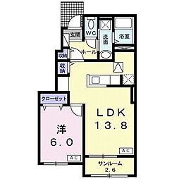 ラ・ルーチェIII 1階1LDKの間取り