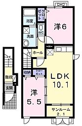 Ｒｉａｎ 2階2LDKの間取り