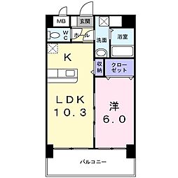 フォレスト陣原 1LDKの間取図画像