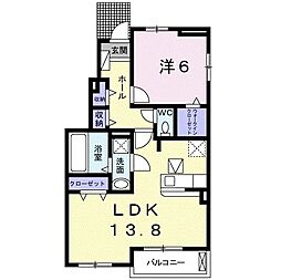 リアンＡ 1階1LDKの間取り