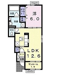 サニーハイムＡ 1階1LDKの間取り