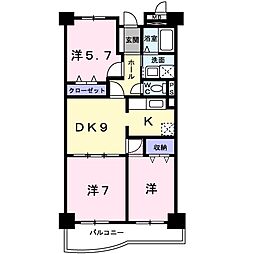 リバーシャトー 3DKの間取図画像