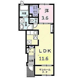 イースト　ワン　ピース 1階1LDKの間取り