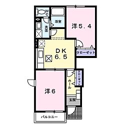 グリーンプレイスI 1階2DKの間取り