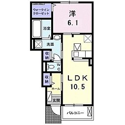 フォーエバー西山　Ｃ 1階1LDKの間取り