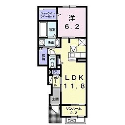 プリマヴェーラII 1階1LDKの間取り