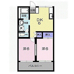 ハイツブリバレージ 2階2DKの間取り
