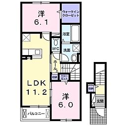 メゾン　ソレイユ　Ｓ 2階2LDKの間取り