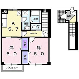 ドムス・コンドゥクターＢ 2階2Kの間取り