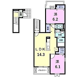 ソレイユ北見方 2LDKの間取図画像