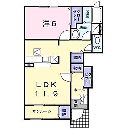 プランタンA 1LDKの間取図画像