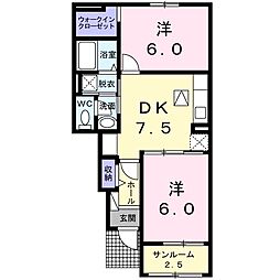 ル・ソレイユ 2DKの間取図画像