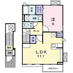 ハッピースマイル　Ａ 2階1LDKの間取り