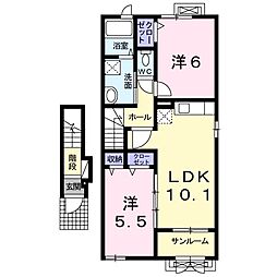 サニーヒルズD棟 2LDKの間取図画像