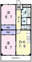 オーク・伊川 2DKの間取図画像