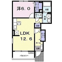 ハント・ポント　Ｂ 1階1LDKの間取り