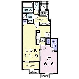 フレ・セゾン 1階1LDKの間取り