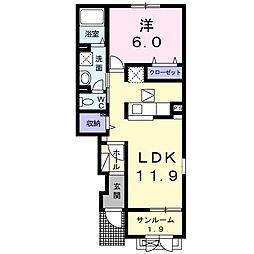 クレメント3 1LDKの間取図画像