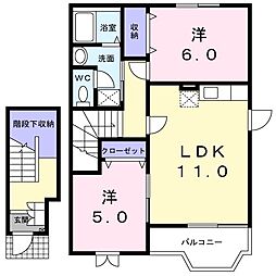 パークサイドＳ 2階2LDKの間取り