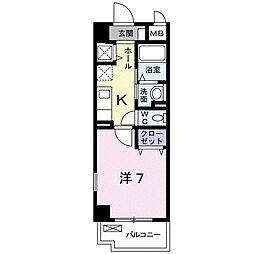 カーサソレアード 1Kの間取図画像