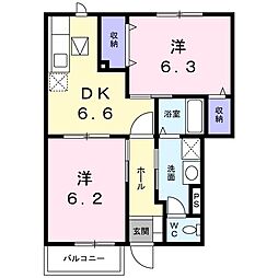 パルテール南B 2DKの間取図画像