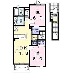 ドゥ・コリーヌ二番館 2LDKの間取図画像