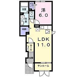 フリーデ 1階1LDKの間取り