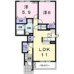 ガーデンレイB棟 2LDKの間取図画像