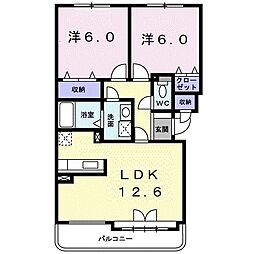 グラースソレイユ 3階2LDKの間取り