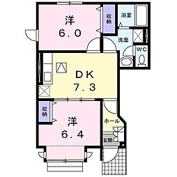 エクセレンテ北原　Ｂ 1階2DKの間取り